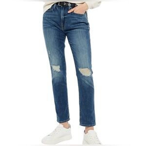 FRAME Le Beau Distressed High Rise Boyfriend Jeans in Cleo Rips